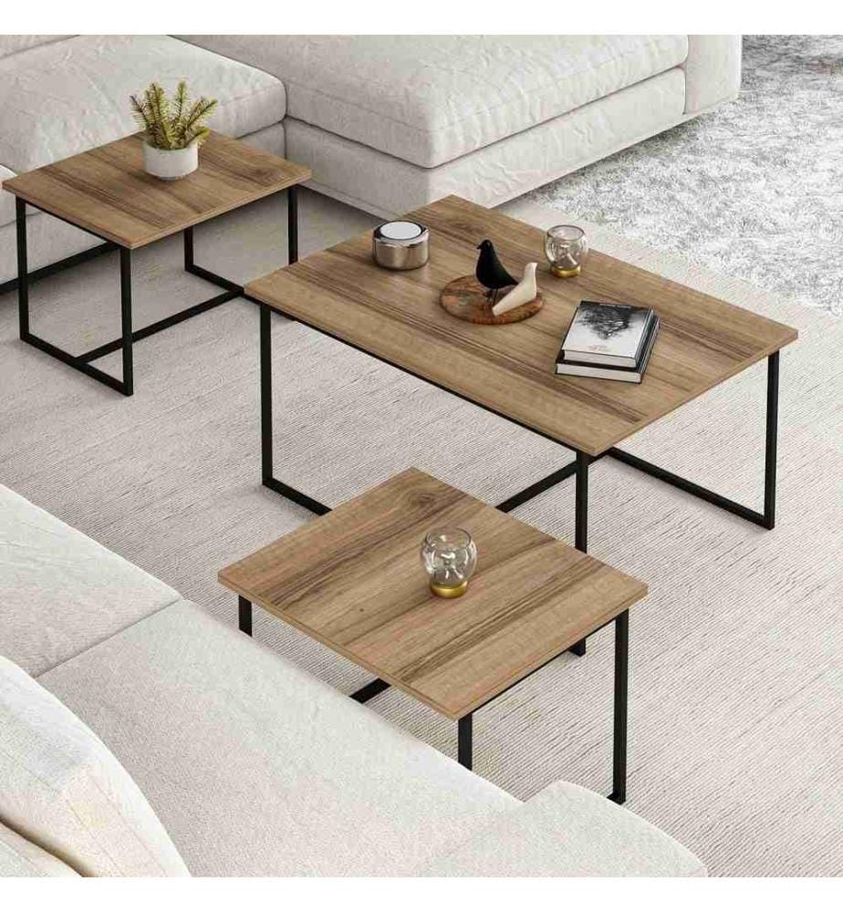3er-Set ausziehbare Tische – Nussbaum