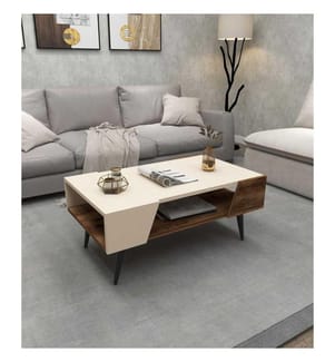 Couchtisch – Beige und helles Nussbaumholz