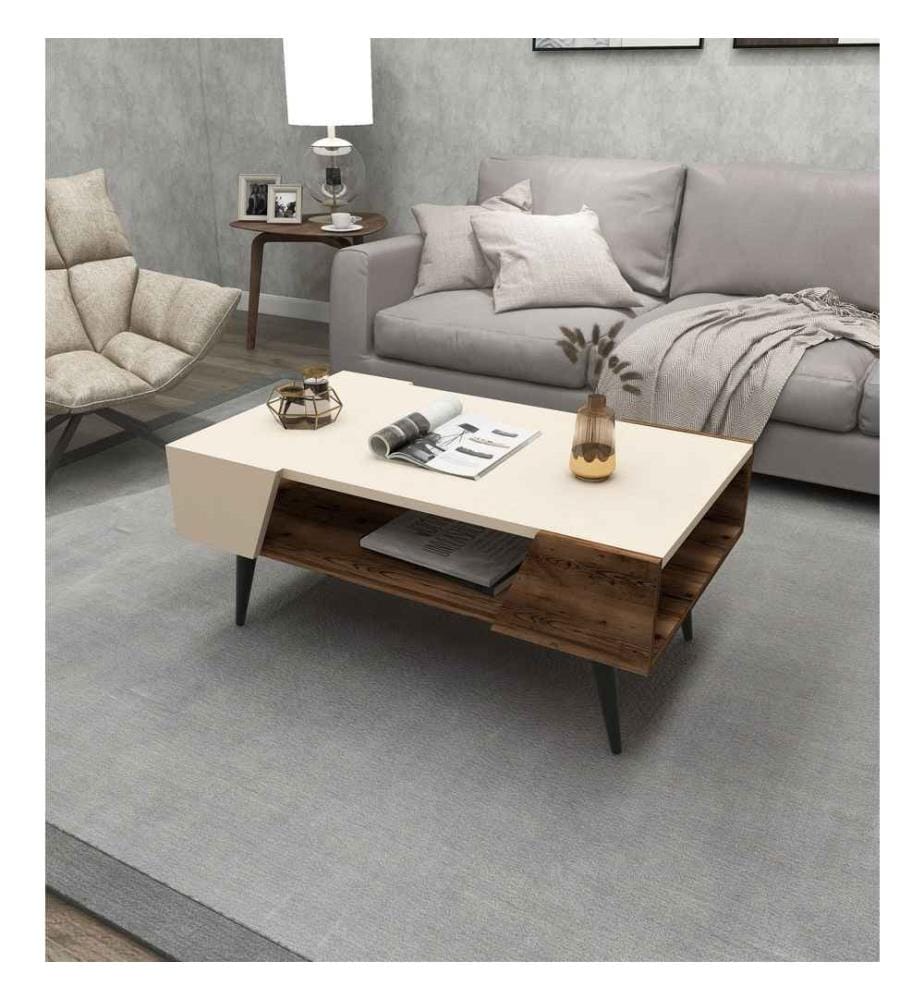 Couchtisch – Beige und helles Nussbaumholz