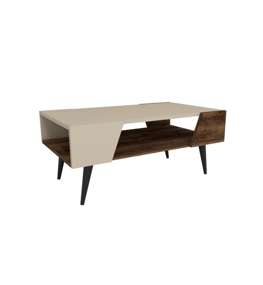 Couchtisch – Beige und helles Nussbaumholz