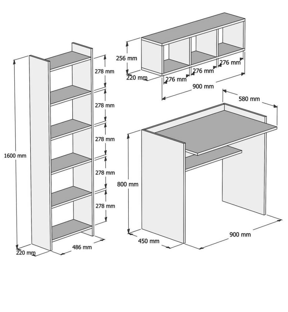 Schreibtisch mit Regal – Weiss
