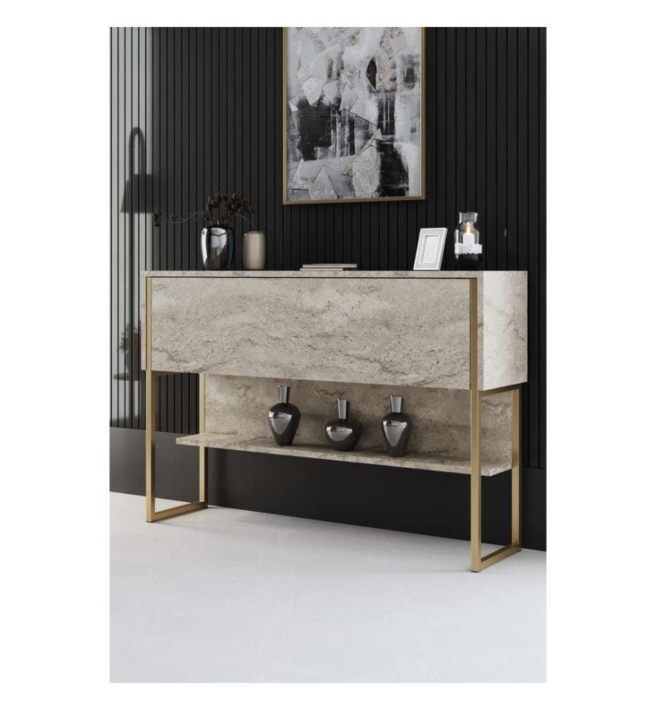 Commode Luxe - Travertin et or