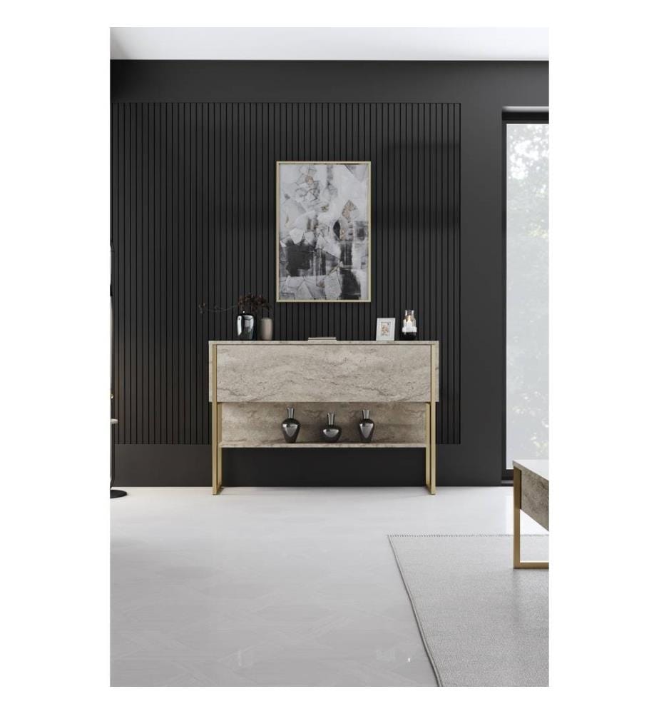 Commode Luxe - Travertin et or