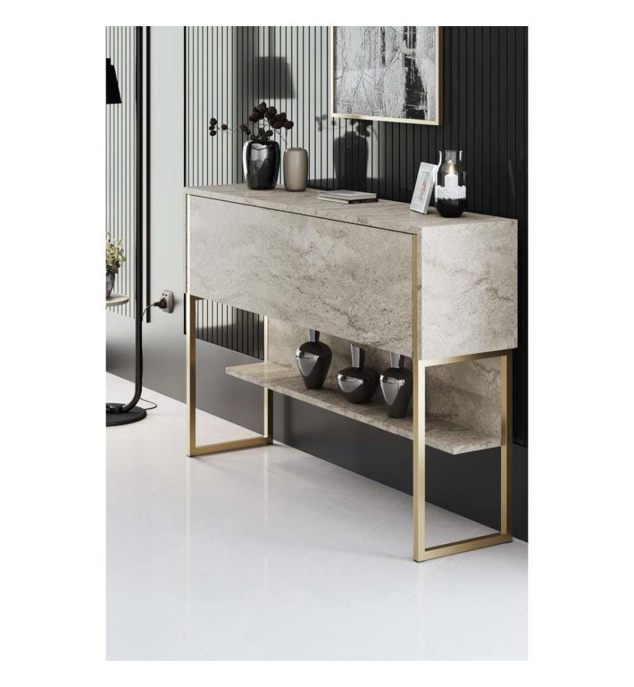 Commode Luxe - Travertin et or