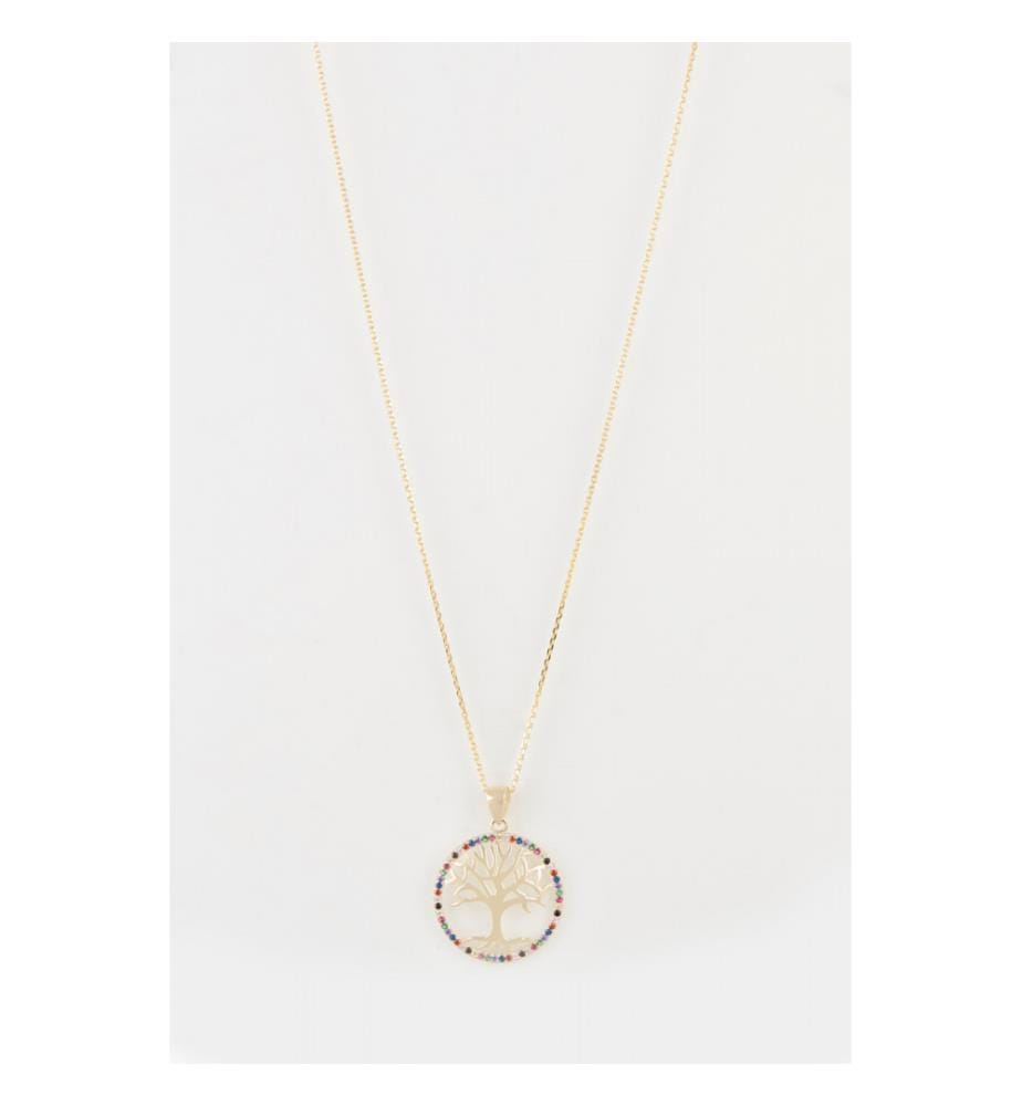 Pendant Colorful Tree Yellow Gold 375/1000 and Precious Stone