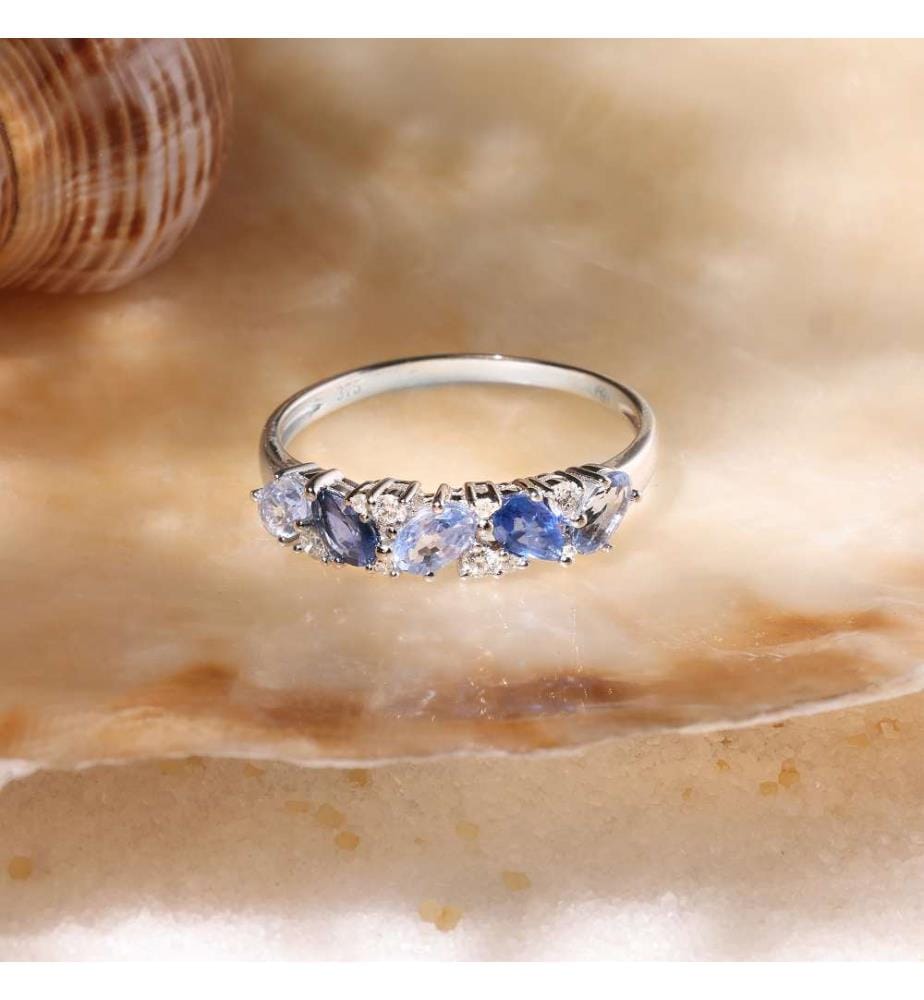 Ring, Weissgold 375/1000 - Blau
