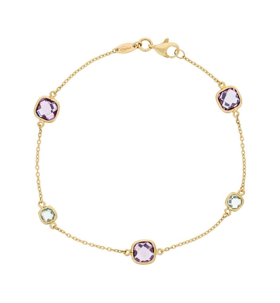 Armband Mehrfarbige Nuggets, Amethyst und Blautopas - Gelbgold
