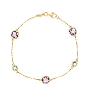 Armband Mehrfarbige Nuggets, Amethyst und Blautopas - Gelbgold