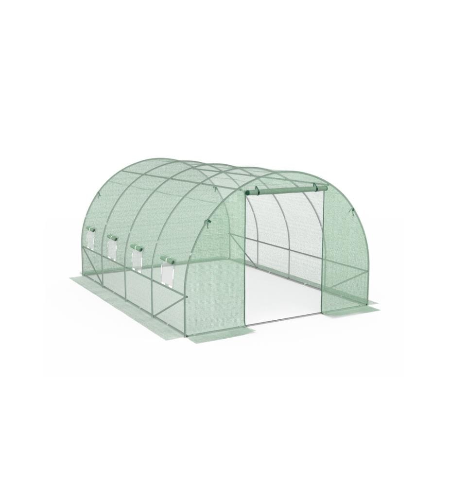 Serre tunnel de jardin 12 m ² bâche renforcée 130 gr/m² - Vert