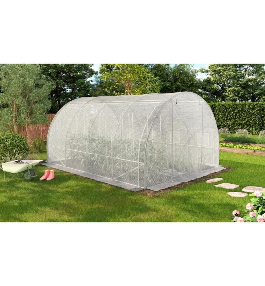 Serre tunnel de jardin 12m² blanche bâche renforcée 130 gr/m² - gamme toutes saisons - Transparent