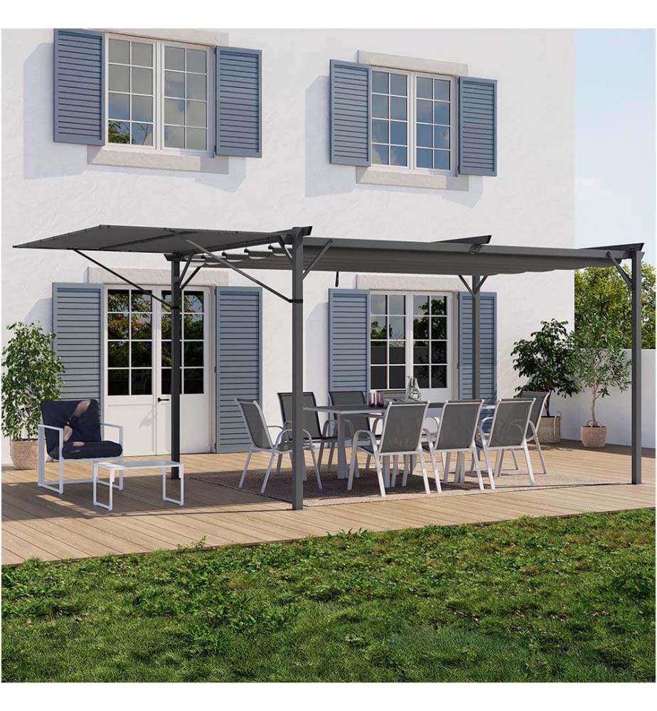 Pergola Marina en acier avec toit rétractable et inclinable 3x4m - Gris