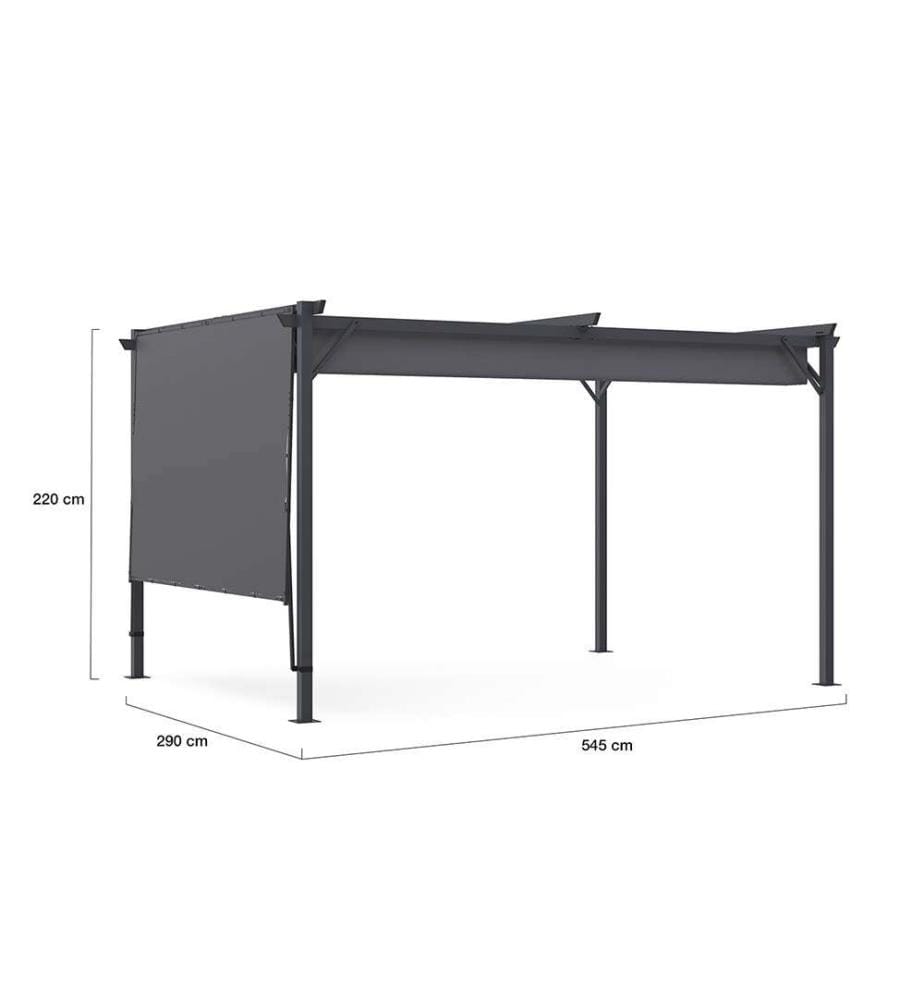 Pergola Marina en acier avec toit rétractable et inclinable 3x4m - Gris