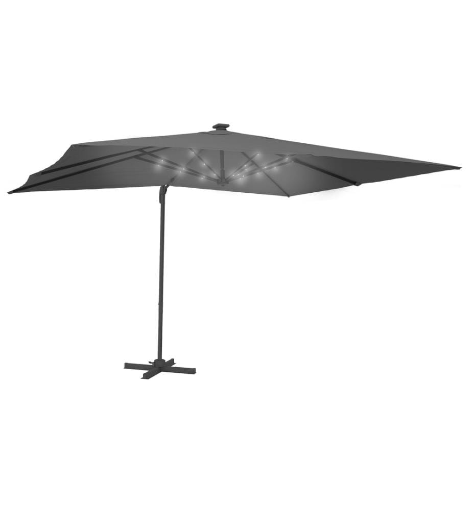 Sonnenschirm Sombra 360° rechteckig 4x3m grau + Hülle und LED-Beleuchtung
