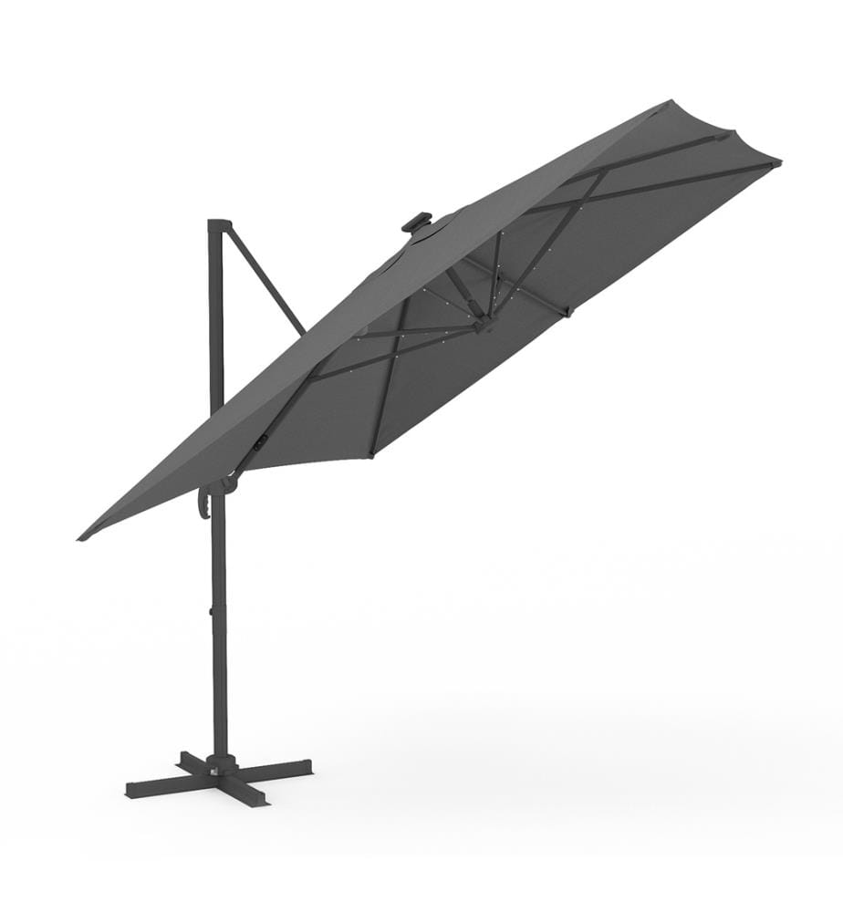Sonnenschirm Sombra 360° rechteckig 4x3m grau + Hülle und LED-Beleuchtung