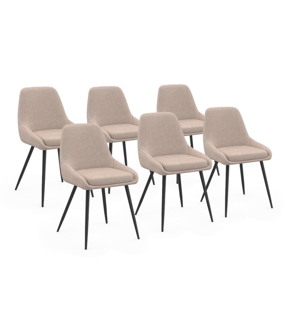 Lot de 6 Chaises Ornella assise tissu taupe et pieds métal noirs