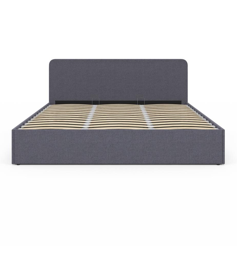 Lit coffre Louise avec sommier et tête de lit arrondie 180x200cm - Gris