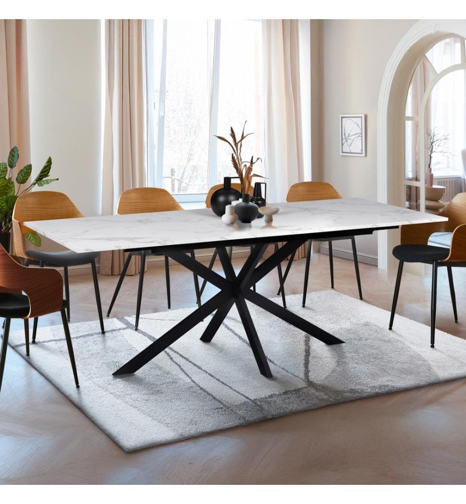 Table de Repas Extensible Glam 160-200cm - Blanc et Noir
