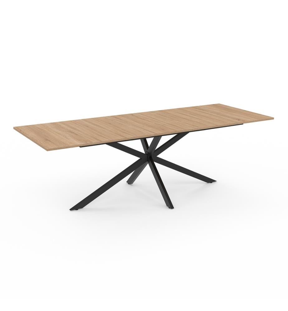 Table repas extensible Spider 200-240cm plateau bois avec rangement intégré - Brun et Noir 