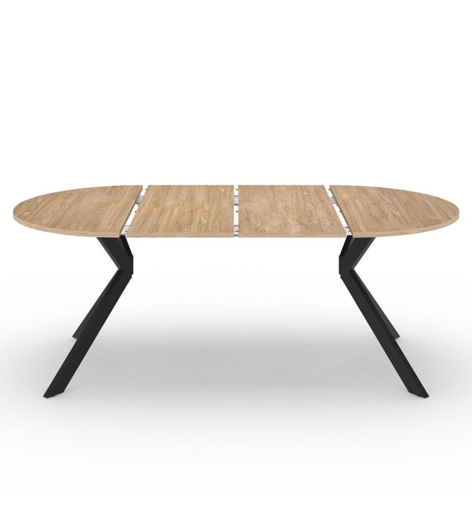 Table repas extensible Spider 110-200cm plateau rond bois - Brun et Noir