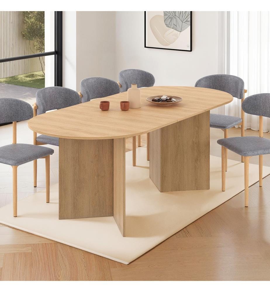 Table repas extensible Gabin 160-200cm plateau effet hêtre - Brun 