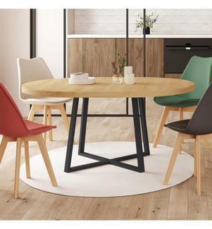 Table à manger ronde extensible Sana bois et noir Ø110-150cm