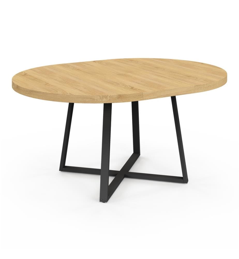 Table à manger ronde extensible Sana bois et noir Ø110-150cm