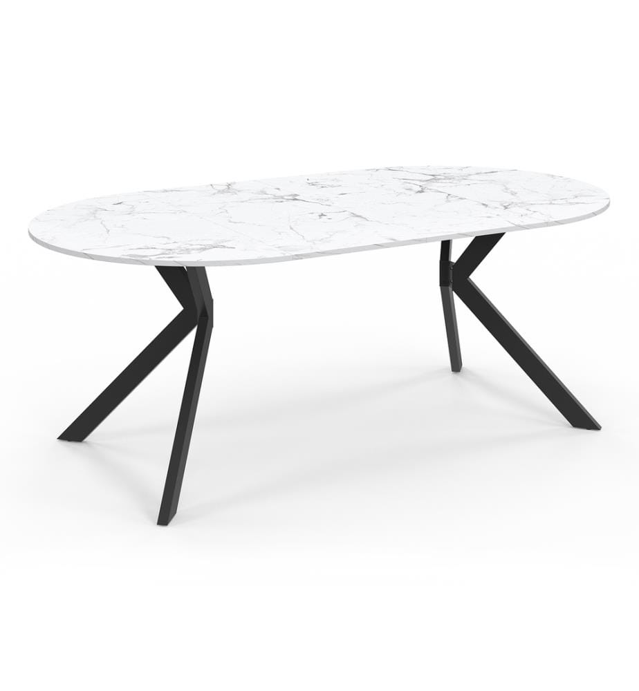 Table repas extensible Spider 110-200cm plateau arrondi effet marbre - Effet marbre blanc et noir