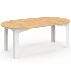 Table à manger ronde extensible Dina - Blanc et bois