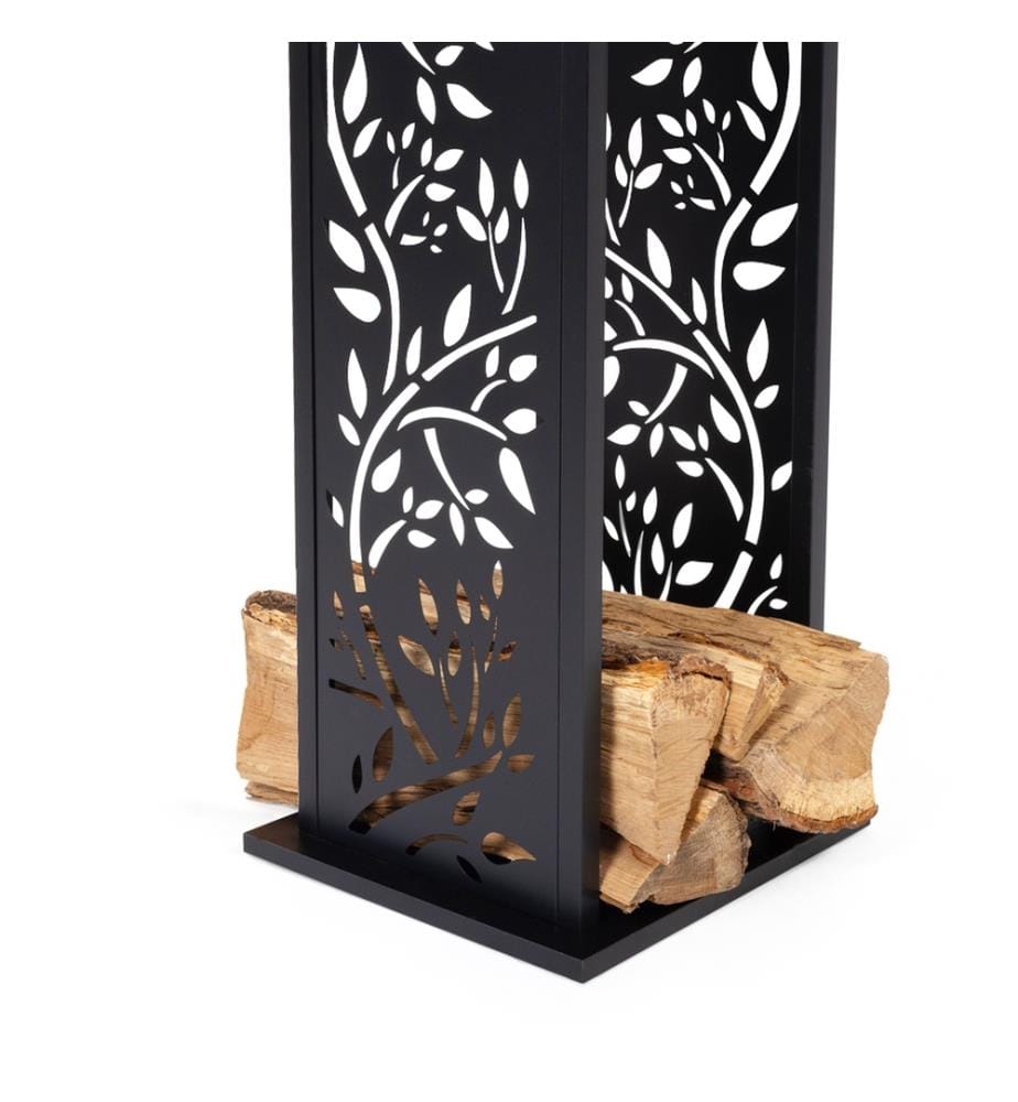Range bûches vertical ajouré avec motifs 112 cm - Noir