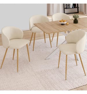 Lot de 4 Chaises Léona velours crème et pieds métal bois