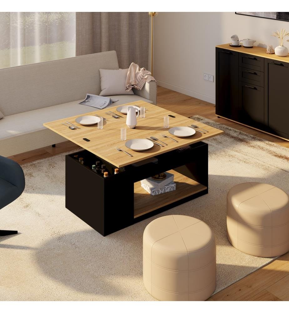 Table basse Elina relevable bois et noire