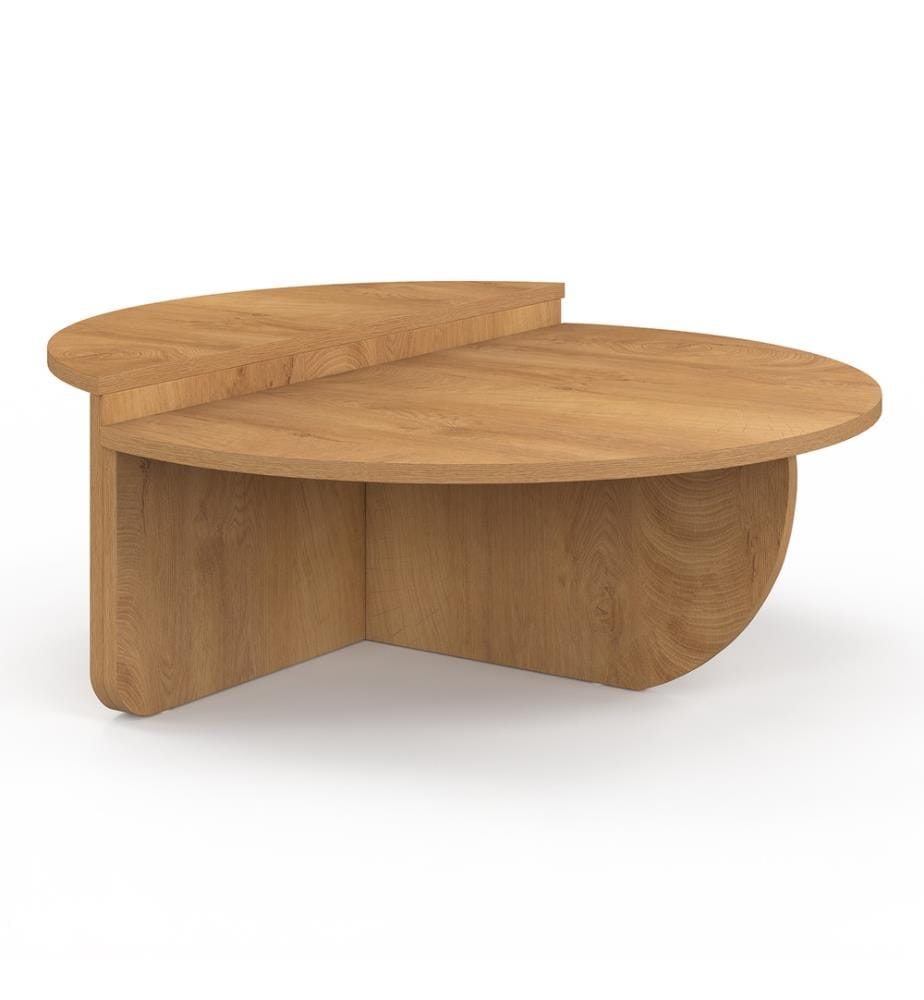 Wood-effect asymmetrical round coffee tables