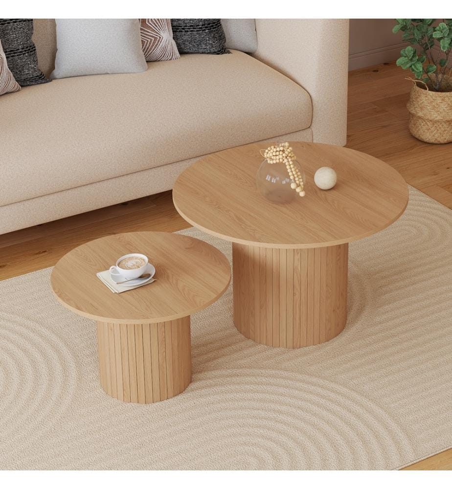 Set of 2 Alvar round nesting coffee tables, wood and slatted legs
