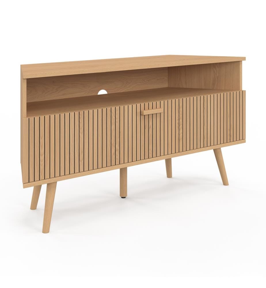 Meuble TV d'angle Faustine effet lattes L110cm - Brun