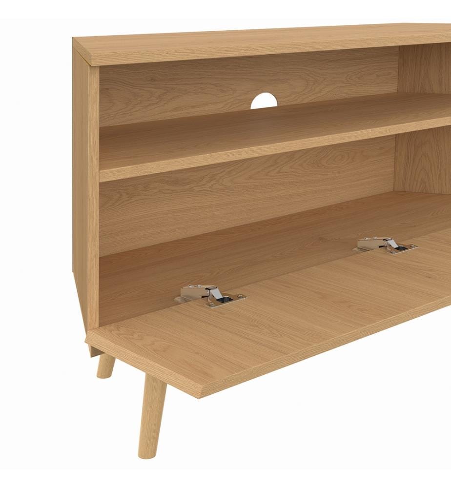 Meuble TV d'angle Faustine effet lattes L110cm - Brun