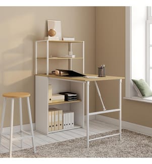 Raya 2-in-1 faltbarer Bibliotheksschreibtisch - Braun und Weiss