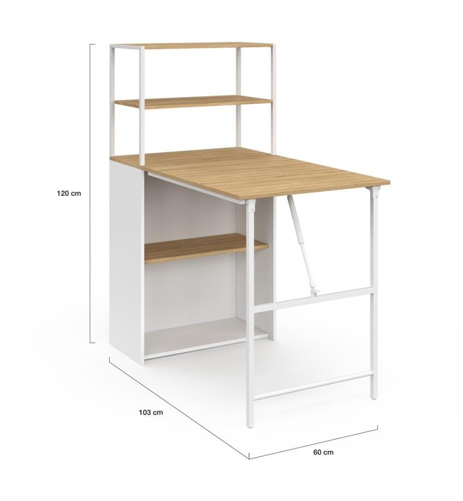 Bureau bibliothèque 2 en 1 pliable Raya - Brun et Blanc