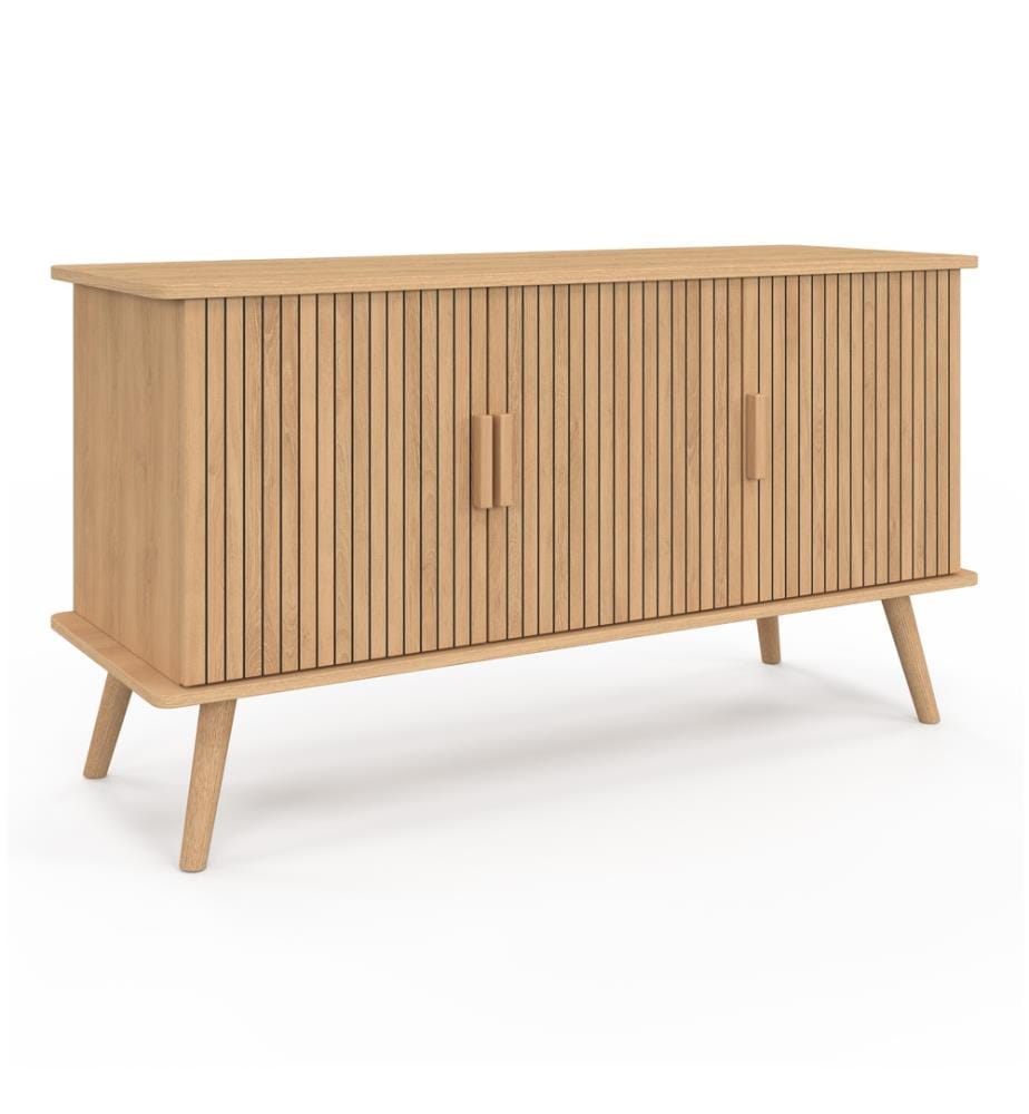 Buffet Faustine 3 portes effet lattes L110cm - Brun