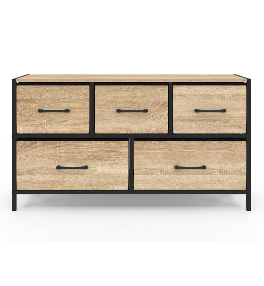 Commode Iris 5 tiroirs en bois et tissu