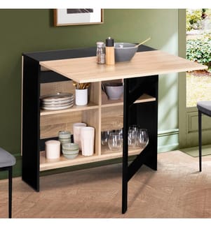 Table de Repas console pliable Edi - 80 x 150/35,5 x 75 cm - Brun et Noir