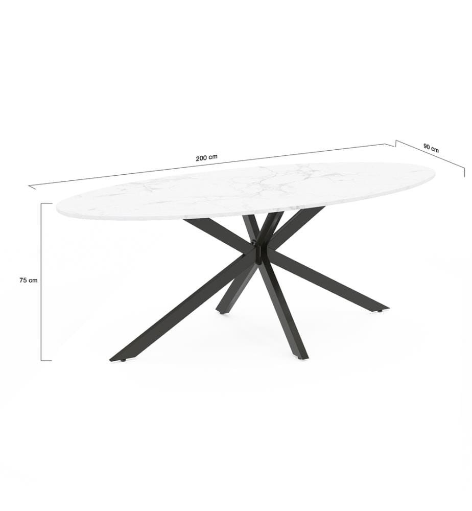 Table de Repas Céleste 200 x 90 x 75 cm - Blanc & Noir