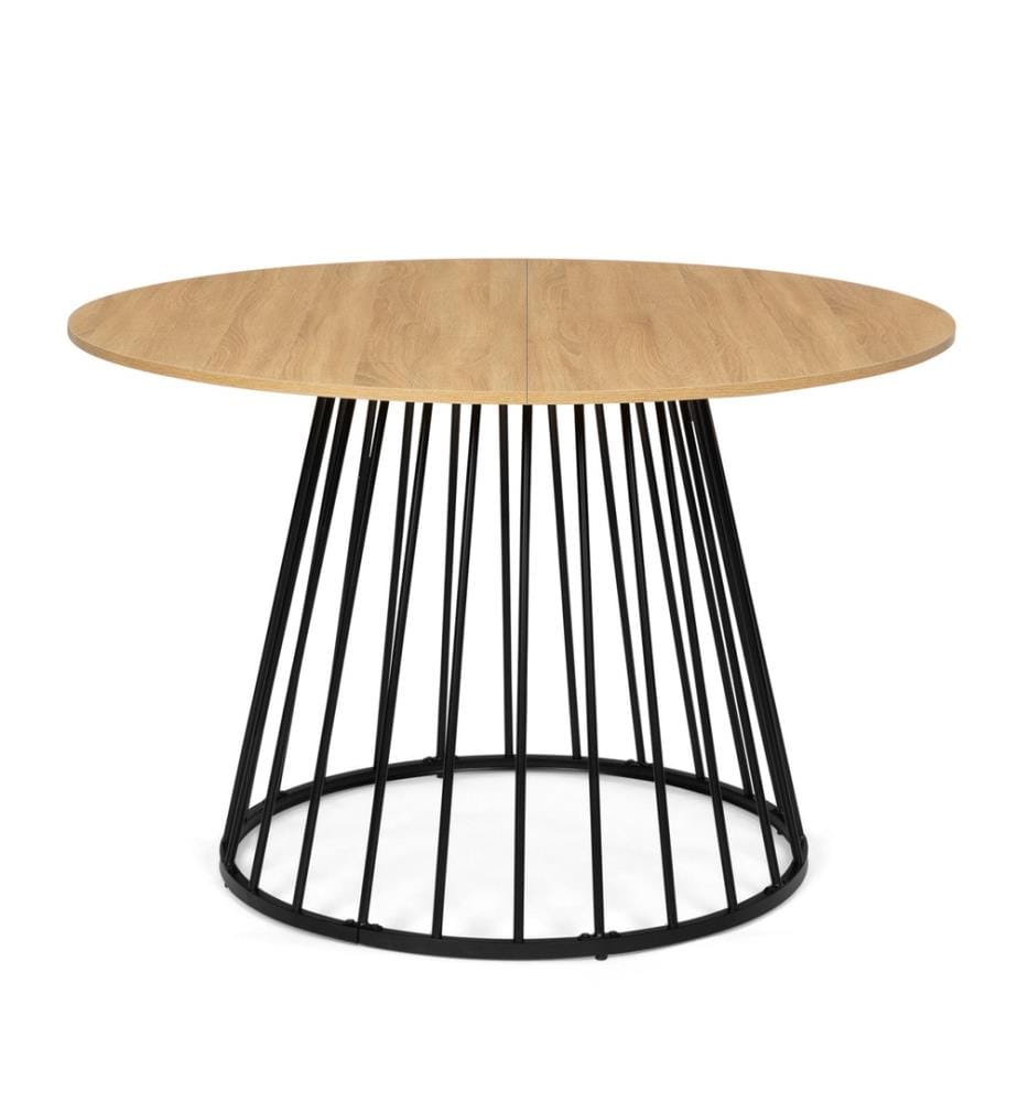 Table Repas Adelle plateau rond bois 110cm - Brun et Noir
