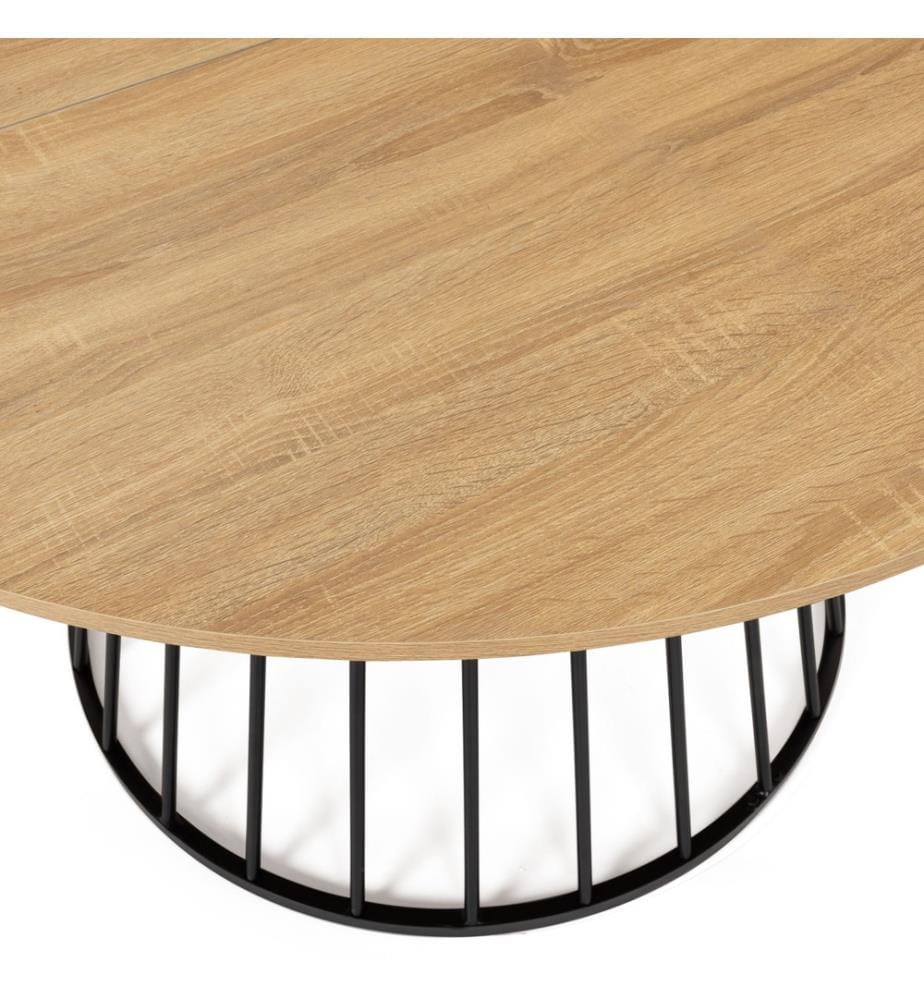 Table Repas Adelle plateau rond bois 110cm - Brun et Noir