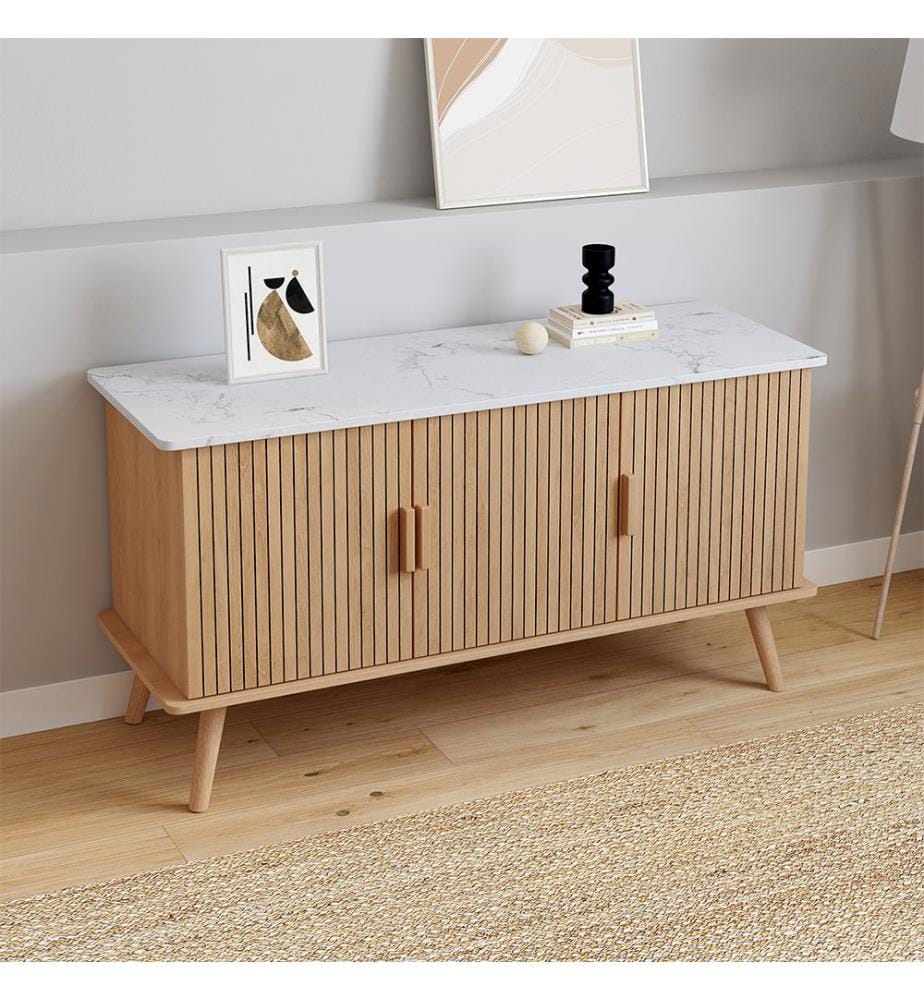 Buffet Marceau 3 portes L110cm - Brun et effet marbre blanc