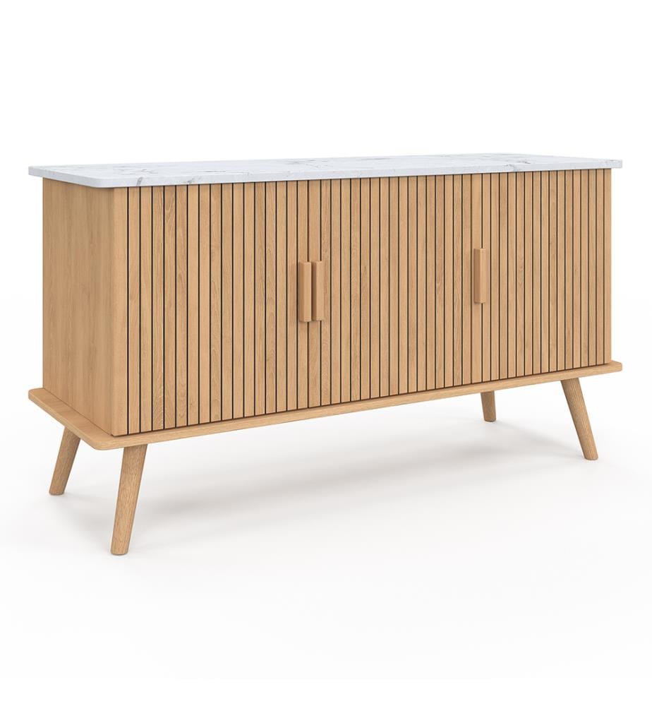 Buffet Marceau 3 portes L110cm - Brun et effet marbre blanc