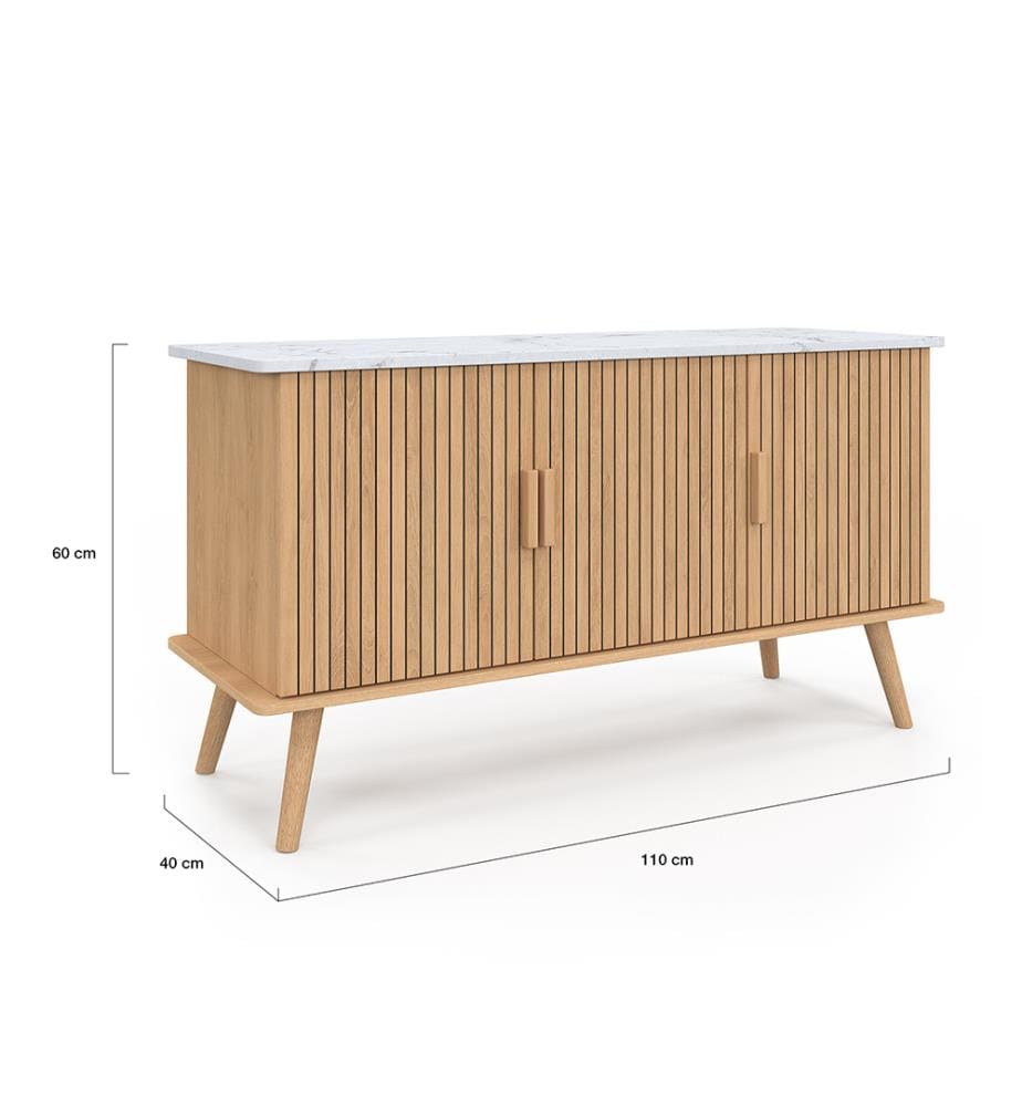 Buffet Marceau 3 portes L110cm - Brun et effet marbre blanc
