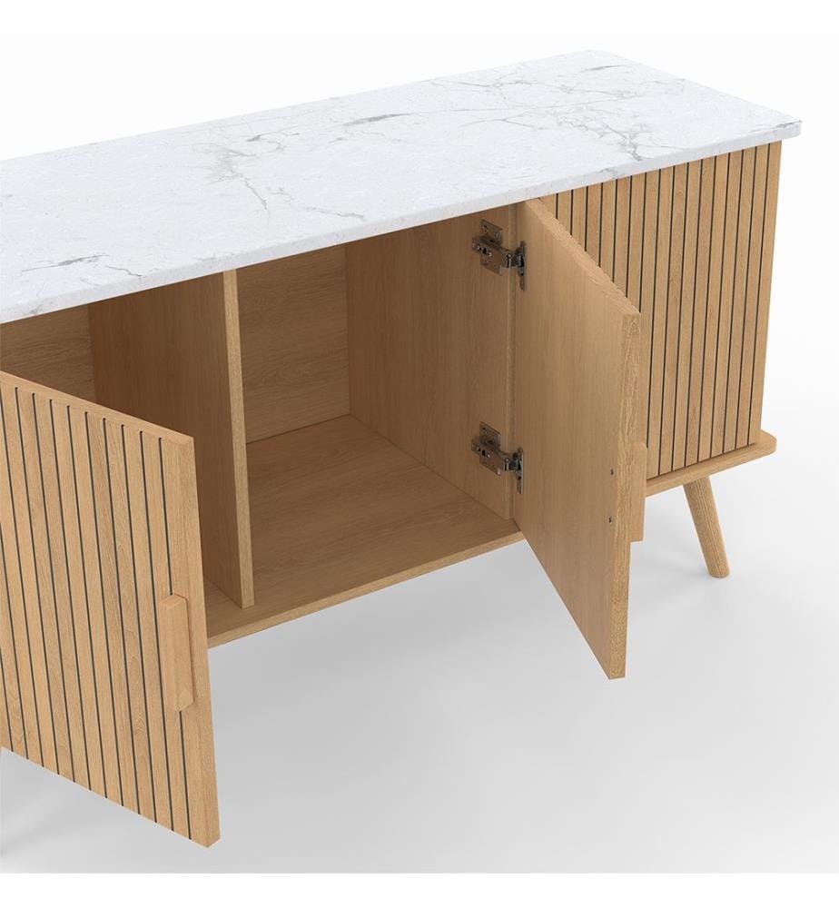 Buffet Marceau 3 portes L110cm - Brun et effet marbre blanc