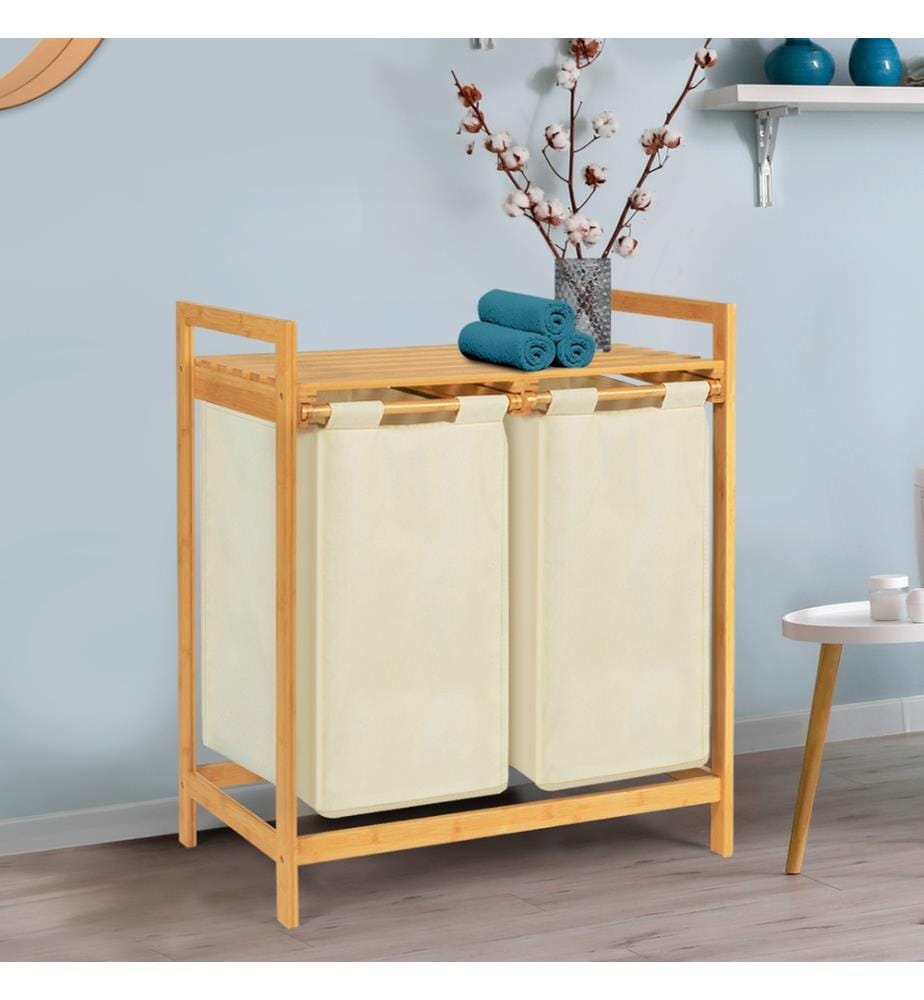 Cesto per la biancheria in bambù a due scomparti Maya - Beige