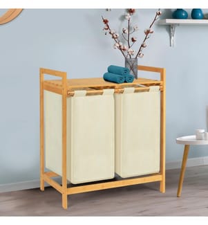 Panier à linge Maya deux compartiments en bambou - Beige