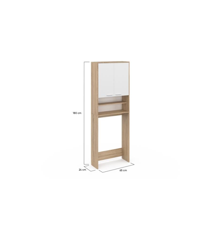 Meuble dessus machine à laver Will 65 x 24 x 180 cm - Blanc et Brun Clair